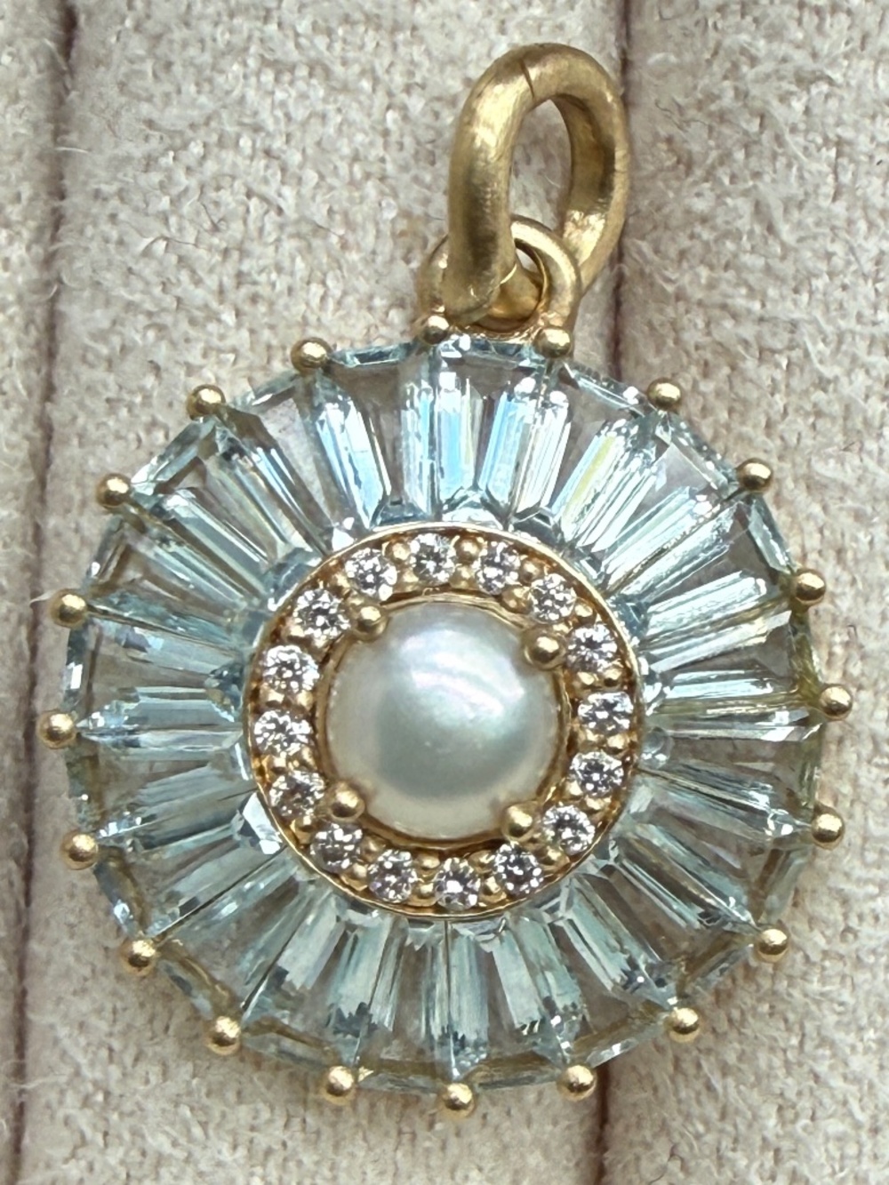 Designer STORROW ~14K Yellow Gold Aquamarine & Diamond EMILY Pendant Charm $2295